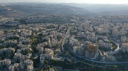 
Jerusalem orthodox neighborhood Ramot Alon Aerial view
Drone Image of Israeli settlement in northwest East Jerusalem
