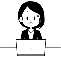 困った表情でノートパソコンを操作するビジネスウーマン