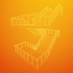 Wireframe stairs, interior staircases steps with railing