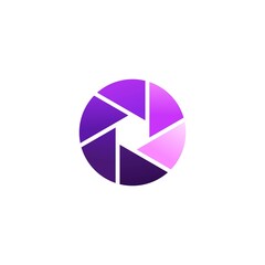 Camera shutter vector icon isolated on purple color