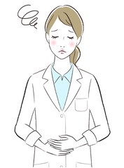 A doctor woman having stomachache.