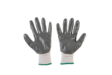 White and gray protective gloves on a white background.
