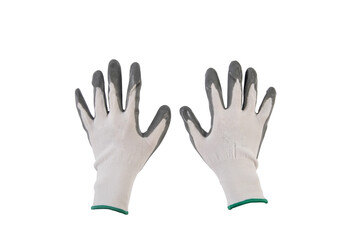 White and gray protective gloves on a white background.