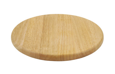 Round wooden cutting board isolated on white background	