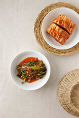 Korean traditional food, kimchi (Cabbage kimchi and gat kimchi).