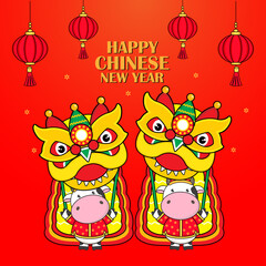 Happy Chinese new year 2021 year of the ox. Translate: Happy New Year.