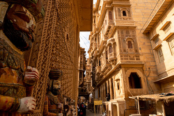 Traditional rajasthani puppets (Kathputli) in the streets of jaisalmer near patwa haveli