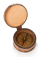 Vintage compass isolated on white background.