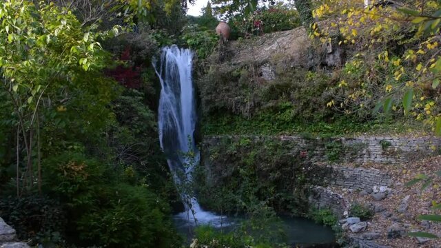 Waterfall in the gardens of Queen Mary's Balchik Palace.Architectural Complex in Balchik, Bulgaria.
