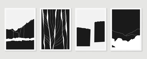 Abstract Black and white wall art vector collection.  Abstract organic shape Art design for poster, print, cover, wallpaper, Minimal and  natural wall art.