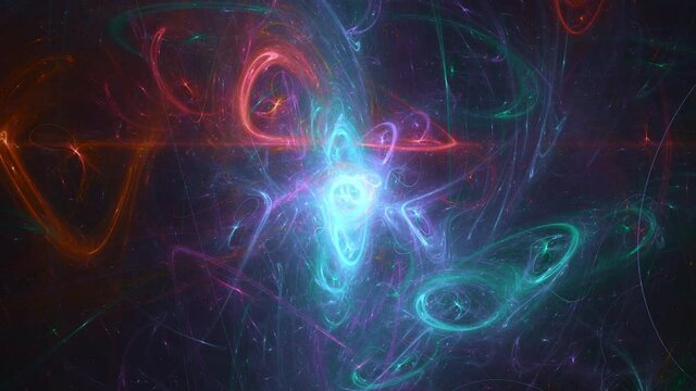 Dreamy fantasy swirls, beautiful abstract fractal lines forming in multi colored cloud.
