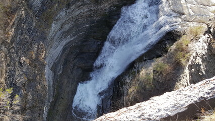 waterfall, water, nature, rock, river, landscape, mountain, rocks, cliff, canyon, stream, mountains, fall, park, stone, travel, cascade, gorge, scenic, natural, sky, yosemite, falls, national, valley