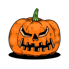 Illustration of scary halloween pumpkin. Design element for poster,card, banner, sign, emblem. Vector illustration