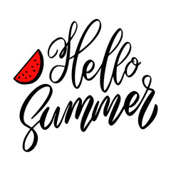 Hello Summer. Lettering phrase on white background. Design element for poster, card, banner, sign. Vector illustration