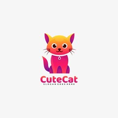 Vector Logo Illustration Cute Cat Gradient Colorful Style.