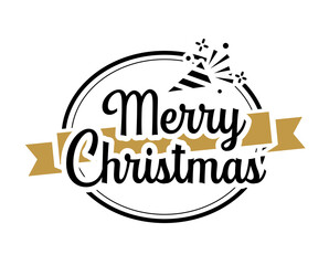 Merry christmas typography label with symbols design set. Use for sticker, badge, crafts, greeting card.