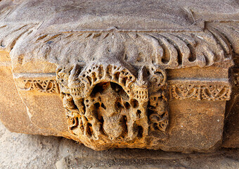 Image of ancient sculpture made of brick stone showing art work in India