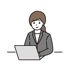 ビジネスウーマン パソコン イラスト