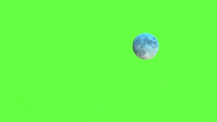 Small Full Moon Rising Across Green Screen Sky Background Template