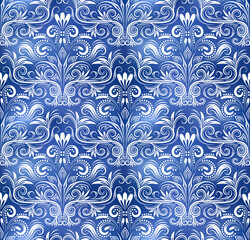 Vintage indigo dyed textile seamless pattern. Boho ultramarine ink texture.