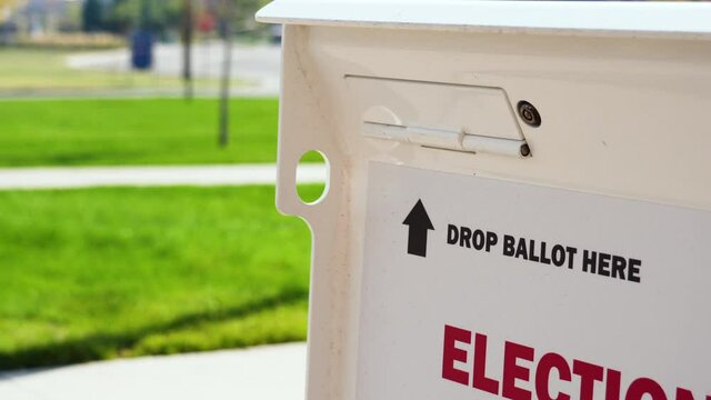 Drop Ballot Here Sign with Arrow and Slot for Mail-in Election Voting Box