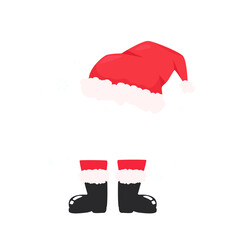 A Father Christmas costume wearing a red hat and black boots on Christmas day.