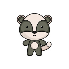 Cute cartoon badger logo template on white background. Mascot animal character design of album, scrapbook, greeting card, invitation, flyer, sticker, card. Vector stock illustration.