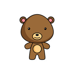Cute cartoon bear logo template on white background. Mascot animal character design of album, scrapbook, greeting card, invitation, flyer, sticker, card. Vector stock illustration.