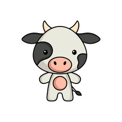 Cute cartoon cow logo template on white background. Mascot animal character design of album, scrapbook, greeting card, invitation, flyer, sticker, card. Vector stock illustration.