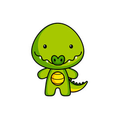 Cute cartoon crocodile logo template on white background. Mascot animal character design of album, scrapbook, greeting card, invitation, flyer, sticker, card. Vector stock illustration.