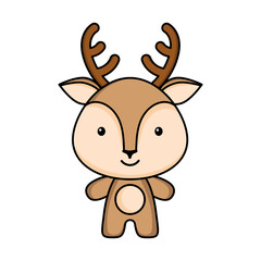 Cute cartoon deer logo template on white background. Mascot animal character design of album, scrapbook, greeting card, invitation, flyer, sticker, card. Vector stock illustration.