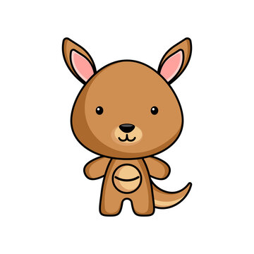 Cute cartoon kangaroo logo template on white background. Mascot animal character design of album, scrapbook, greeting card, invitation, flyer, sticker, card. Vector stock illustration.