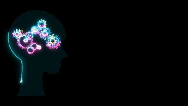 Futuristic digital head and thermodynamic gears energy power moving around