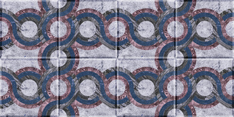 Patterned colored natural marble tiles. Element for interior design. Stone texture