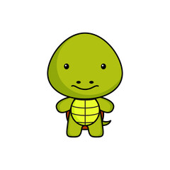 Cute cartoon turtle logo template on white background. Mascot animal character design of album, scrapbook, greeting card, invitation, flyer, sticker, card. Vector stock illustration.