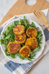 Homemade fried sweet potato cakes on a plate