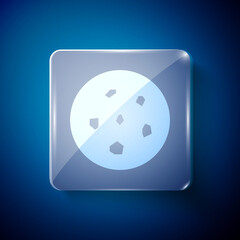 White Cookie or biscuit with chocolate icon isolated on blue background. Square glass panels. Vector Illustration.