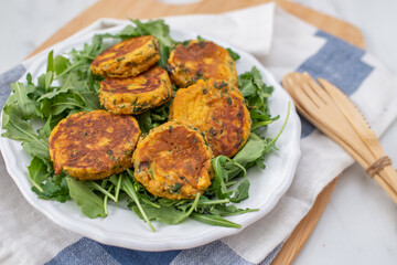 Homemade fried sweet potato cakes on a plate