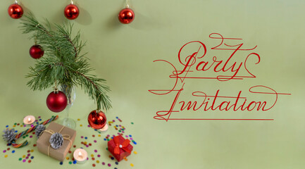 Fototapeta na wymiar Merry Christmas and happy new year. Card, banner, flat lay, flyer invitation to the New Year's party
