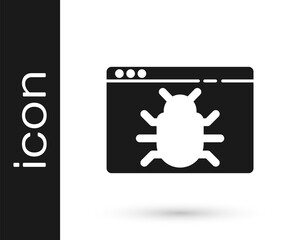 Black System bug concept icon isolated on white background. Code bug concept. Bug in the system. Bug searching. Vector.