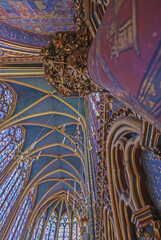 architecture, architectural details, geometry, glassware, illumination, historical, colours, gothic, ceiling, paris, religious, windows, sainte chapelle, , interior, ceiling, religion, medieval, art

