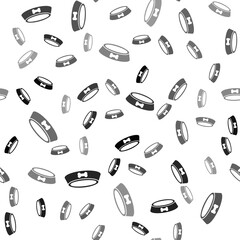 Black Pet food bowl for cat or dog icon isolated seamless pattern on white background. Dog bone sign. Vector.