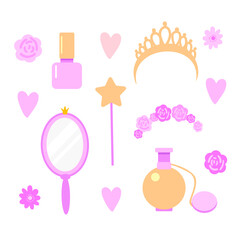 
princess accessories on the white background