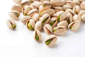 Pistachios on a white background
