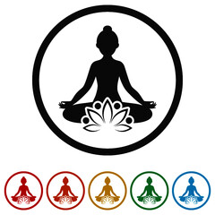 Lotus yoga logo design ring icon, color set