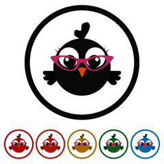 Chicken with glasses ring icon, color set