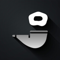 Silver Smoking pipe with smoke icon isolated on black background. Tobacco pipe. Long shadow style. Vector.
