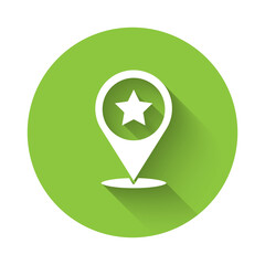 White USA Independence day icon isolated with long shadow. 4th of July. United States of America country. Green circle button. Vector.