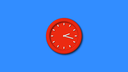 New red color 12 hours 3d wall clock isolated on aqua background, Counting down wall clock