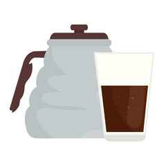 coffee pot and glass design of drink caffeine breakfast and beverage theme Vector illustration